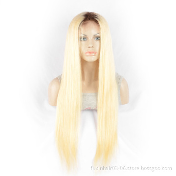 private label hd 613 wigs wholesale full lace wigs T1b/613 dark root human hair 360 cuticle aligned lace front wig long blonde